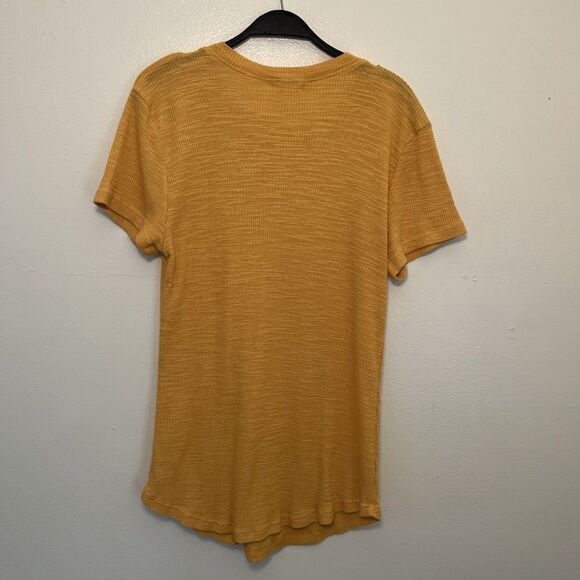 Anthropologie T.La Ribbed Knit Crewneck Curved Hem Tee Shirt Dress, Mustard- XL - Picture 6 of 8